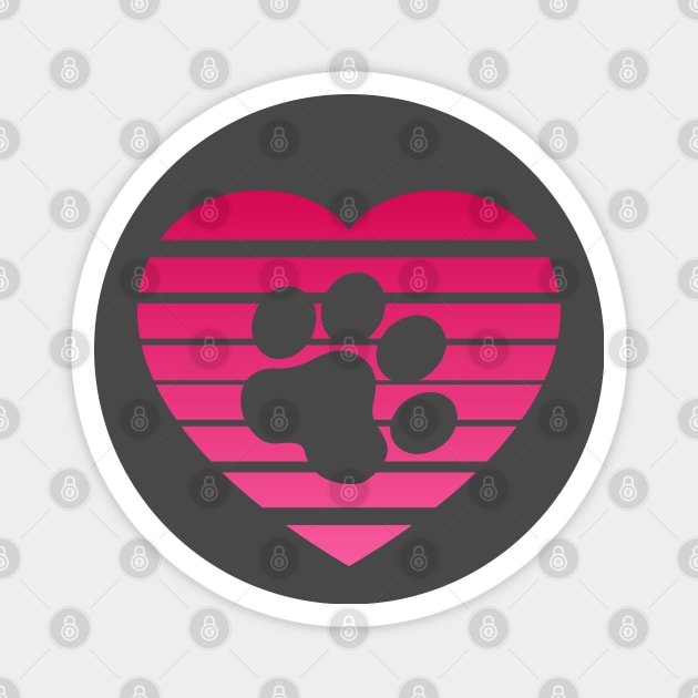 Cat Paw Heart Valentine - Pink Gradient Magnet by skauff